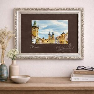 Framed Prague Cityscape Art Print Signed El Shkamova Silver Ornate Frame